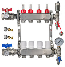 4 Port UFH Underfloor Heating Manifold Complete Set 16mm Eurocone, Ball Valves
