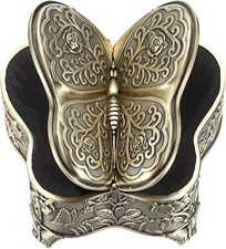 Vintage Butterfly Metal Jewelry Box Earrings Necklace Storage 