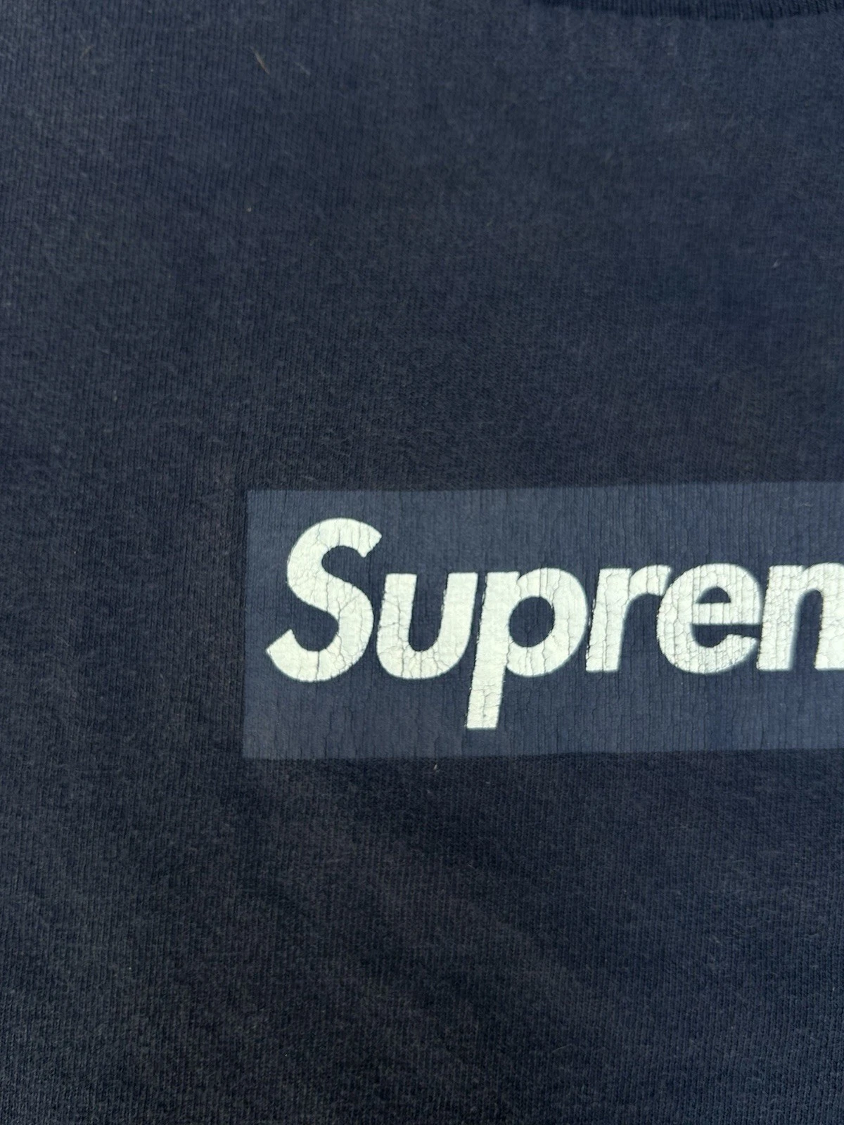 RARA MAGLIETTA CON CAPPUCCIO VINTAGE 2003 SUPREME NAVY TONAL BOX LOGO TAGLIA LARGE