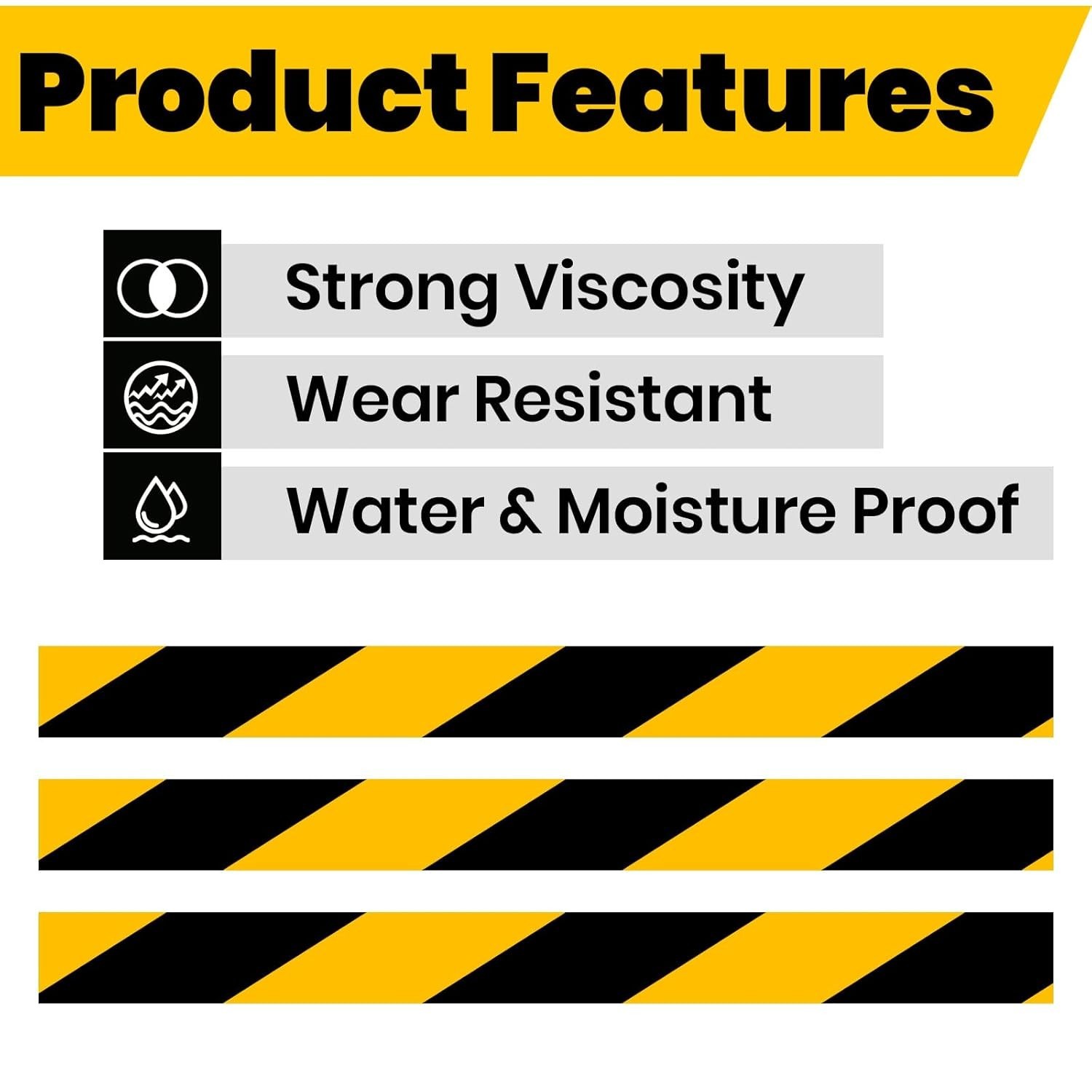ADHES Caution Tape Floor Tape Warning Tape Yellow and Black Weather-Resistant