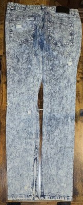 Young & Reckless Blue Acid Wash Distressed Tapered Fit Cotton Denim Jeans