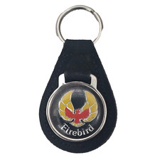 VTG 1970s PONTIACFIREBIRD LEATHER METAL CAR KEYCHAIN KEYRING KEYFOB ????