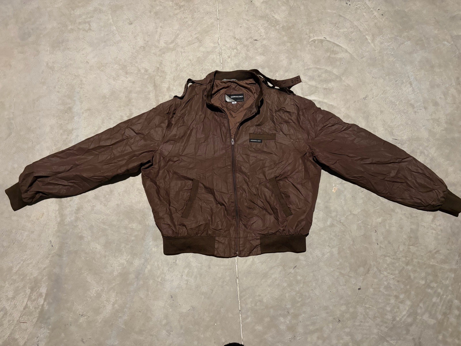 Members Only Brown Bomber Jacket Men's Size 46 Logo Zipper Short Casual Solid