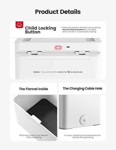 Metal Timer Lock Box with Child Lock and LED Display, Self-Control Time Locking - Afbeelding 7 van 8