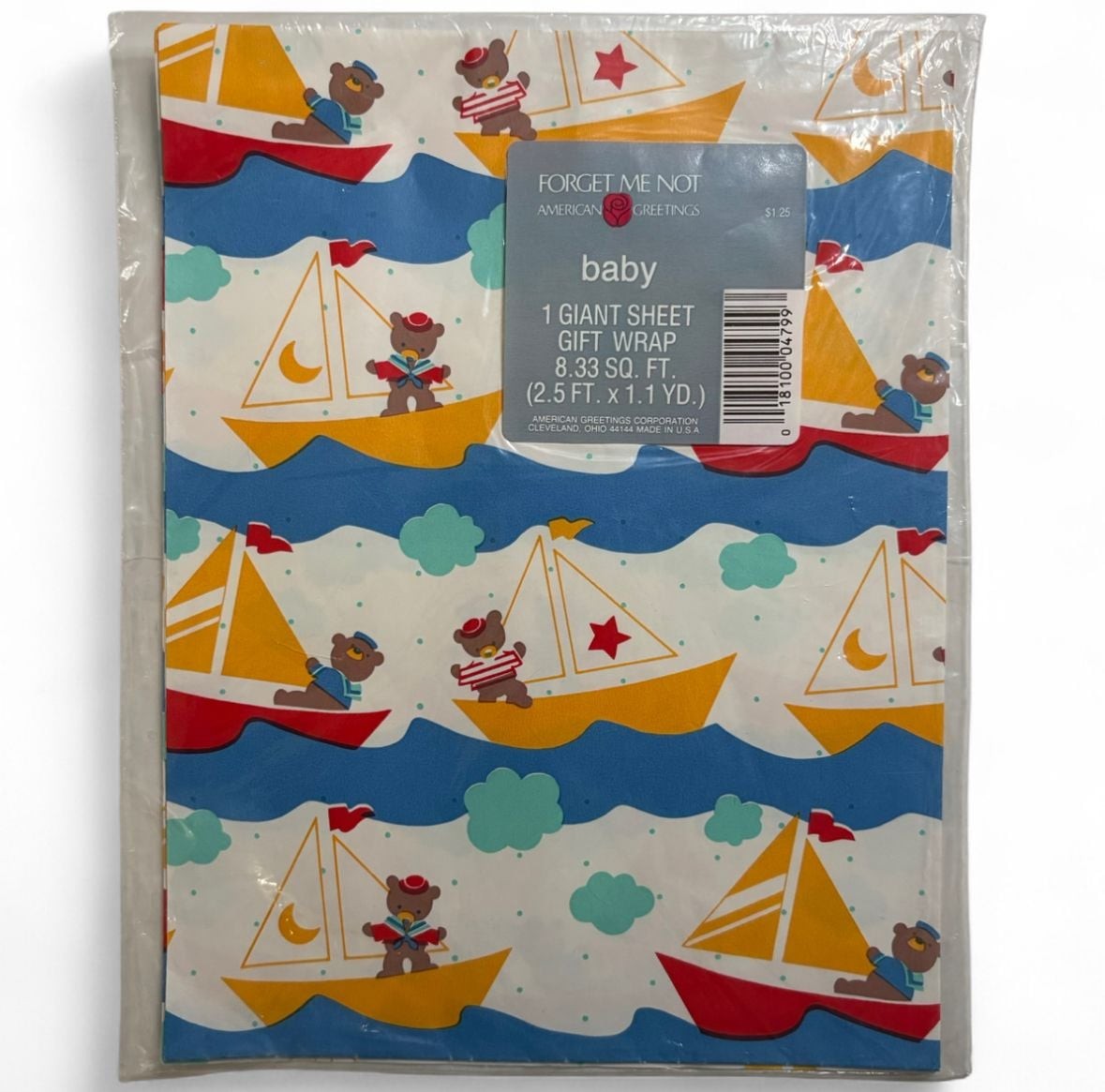 VINTAGE AMERICAN GREETINGS BABY GIFT WRAP NAUTICAL BEAR SAIL