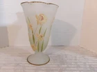 Vintage Fenton Art Glass Hand-painted Camphor Glass Vase Floral Design 9"