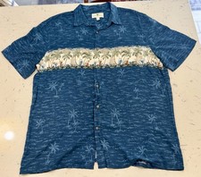 Island Shores Men s Hawaiian Blue Tropical Palm Tree Rayon Button Down Shirt XL