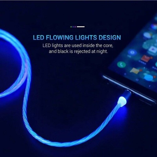 Câble Chargeur Magnétique Lumière LED 3 en 1 Charge Rapide pour Apple Type C Micro USB - Photo 9 sur 10