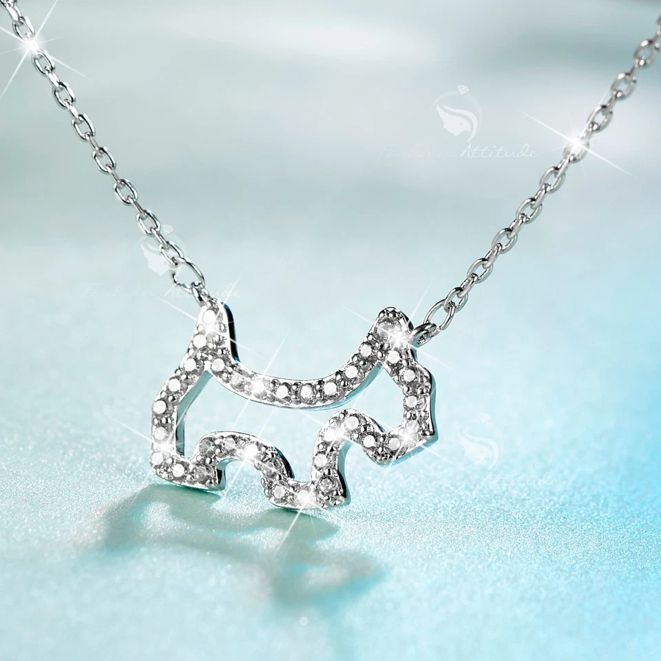 18k white gold made with swarovski crystal dog pendant necklace puppy bone - Изображение 3 из 3