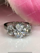 5 Ct Oval Three-Stone Moissanite Engagement Wedding Ring 925 Sterling Silver