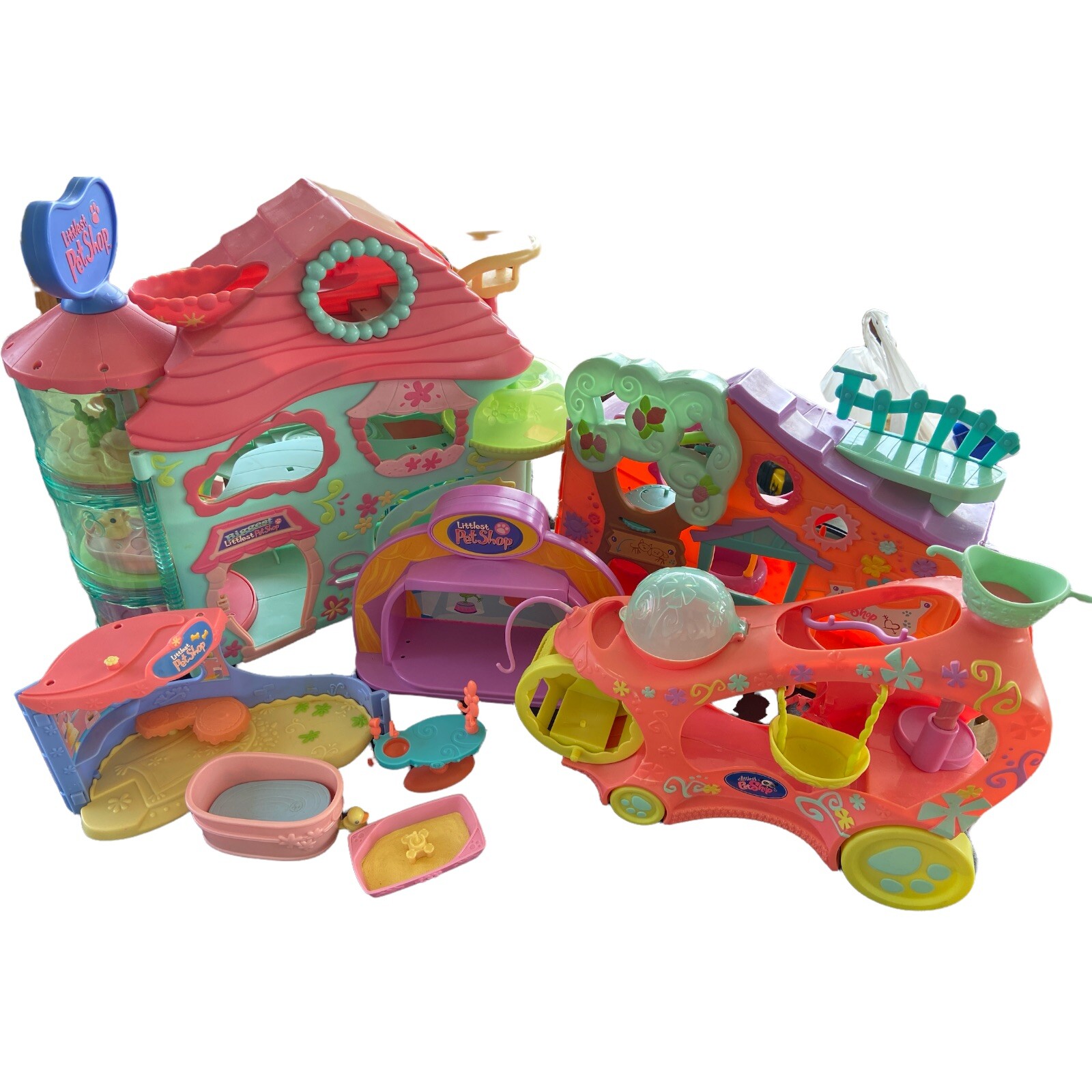 Hasbro Biggest Littlest Pet Shop Lot Playset Foldable House (2) Car