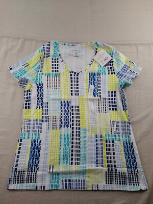Croft & Barrow - Short Sleeve V-Neck Classic Shirt - Women - Large - Multicolor