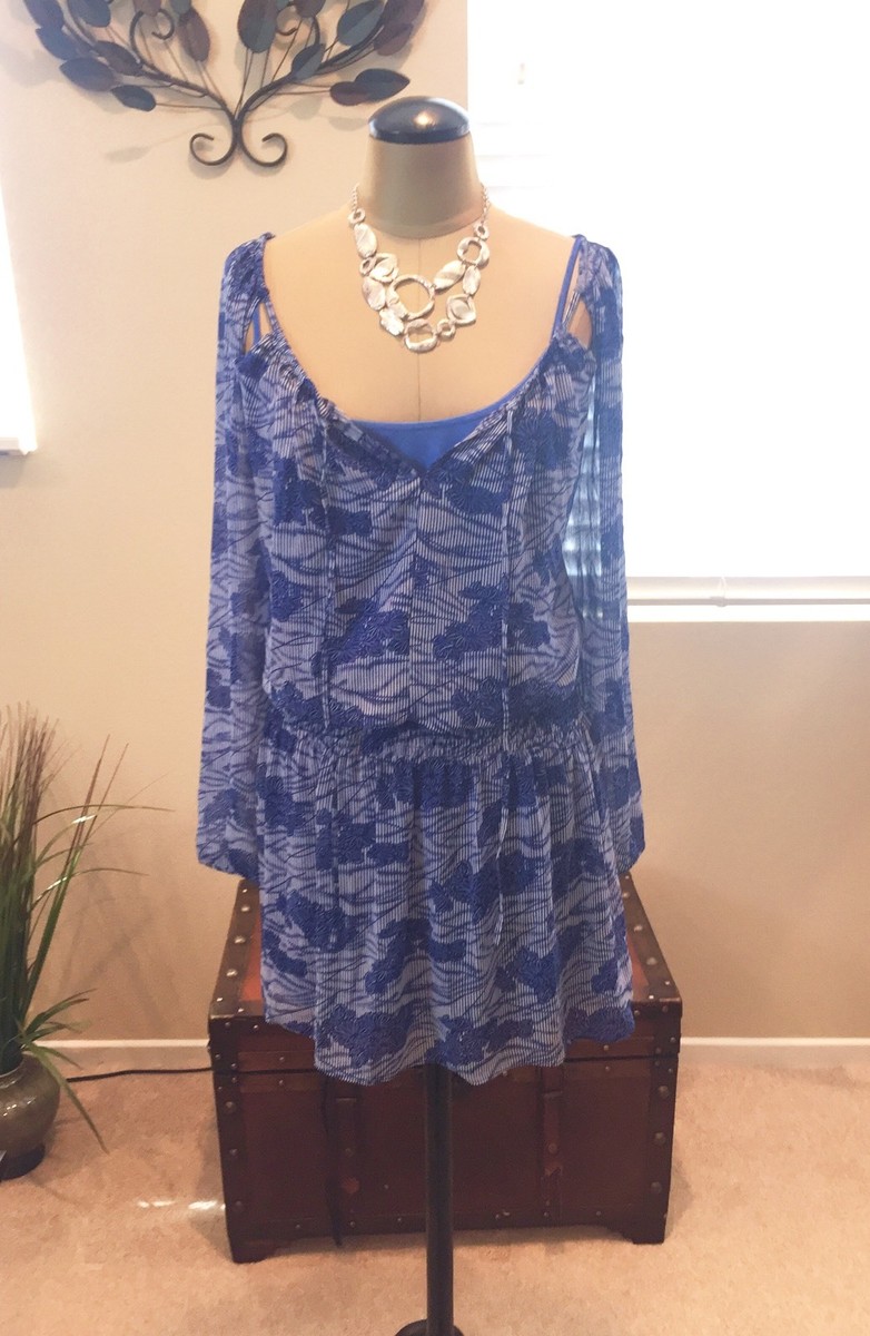 guess blue floral dress Pretty Blue/White Drop Waist By GUESS- Size Medium NWT Retail $98 Long dress in fluid