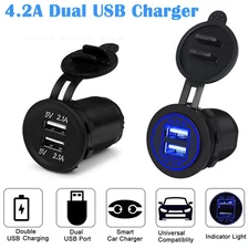 12V Car Lighter Socket Dual 2.1A USB Port Charger Power Outlet LED