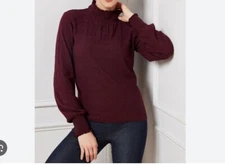 TALBOTS Plus Burgundy Jacquard Smocked Neck Knit Blouse  TOP Blouse 0X Petite