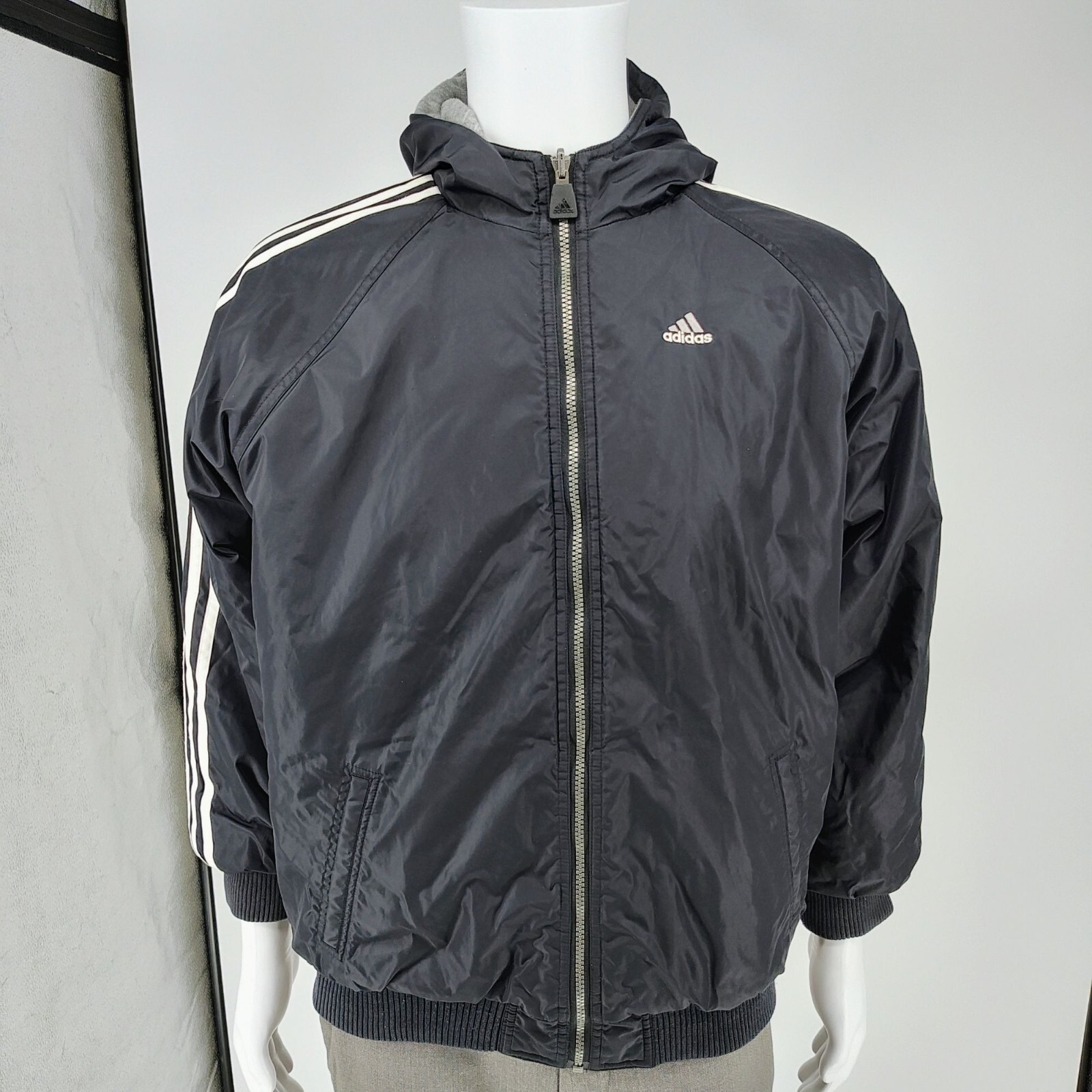 Vintage 90s Adidas Reversible Nylon Bomber Jacket Hooded Womens XL 18-20