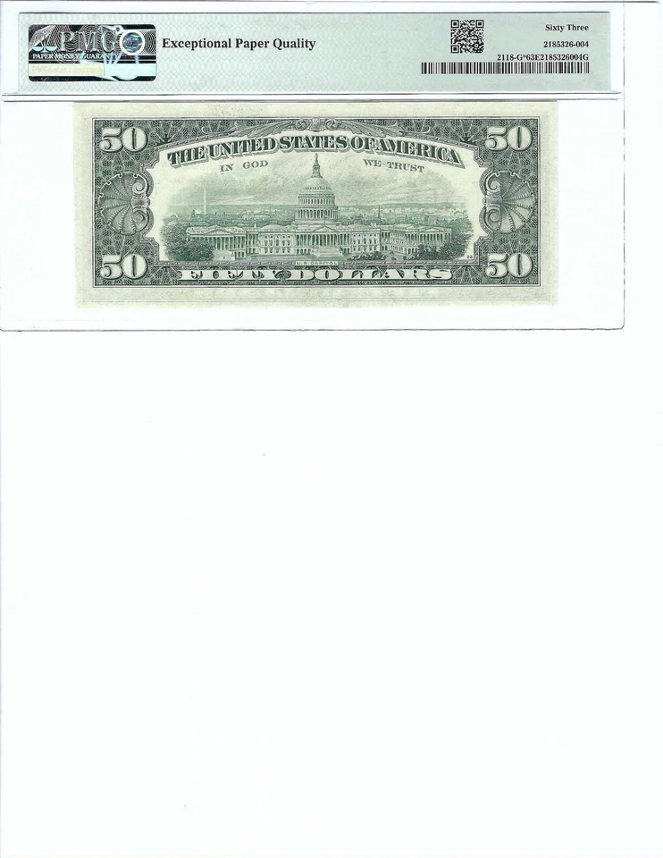 1974 $50 FRN FR2118-G* PMG 63 EPQ, Chicago * Note S/N G01792528*!!!3 - Image 2 of 2
