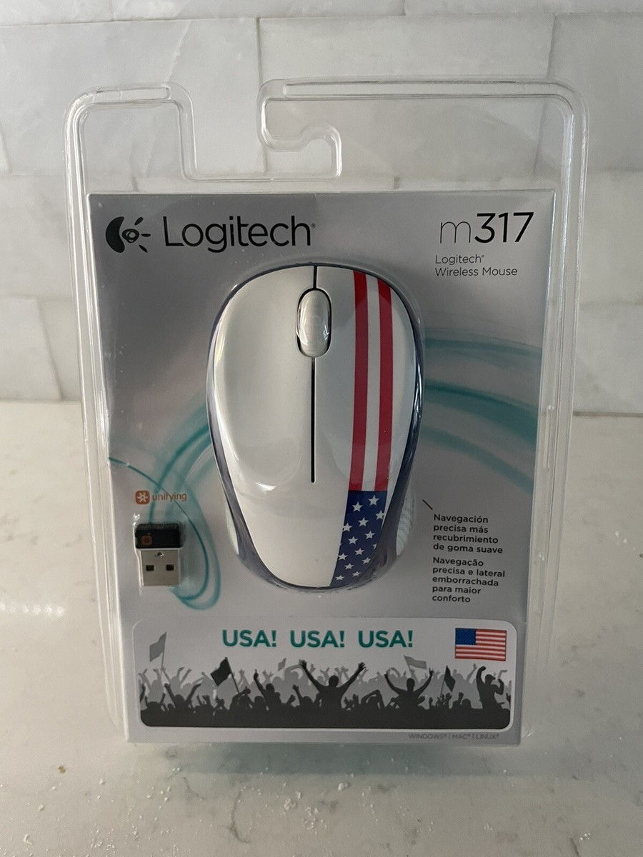 Logitech M317 (910-004020) Wireless Optical Mouse USA US flag NEW
