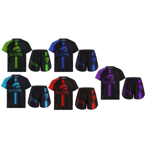 Niños Niños Ropa Deportiva Gimnasio Traje Deportivo Kickboxing Camiseta Con Shorts Show - Imagen 3 de 39