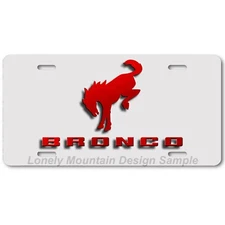 Ford Bronco Text Inspired Art Red on White FLAT Aluminum Novelty License Plate