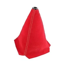  Car Shift Boot Cover, Suede Leather Shift Knob Boot Dust Cover, Red/White