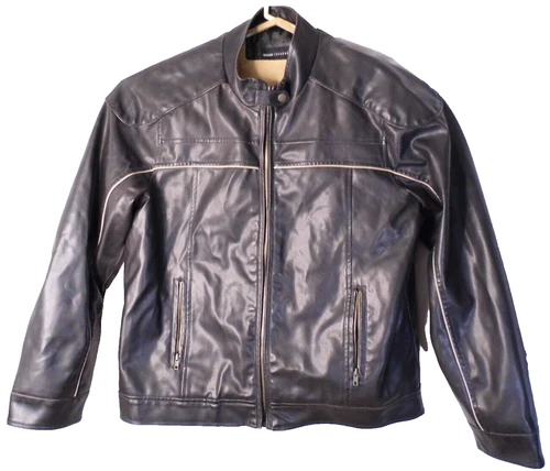 Coat Vintage  Decoded Black Vegan Leather Men's Jacket Lined Biker style Large - product listing photo