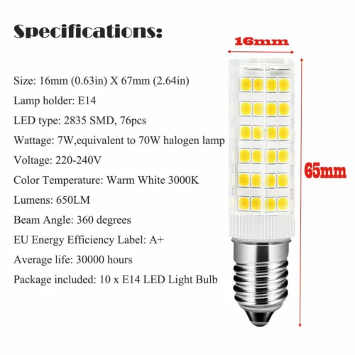 1-10x E14 Led Birne 3W 5W 7W 2835 führte Halogenersatz Energiesparlampen 220V - Bild 6 von 10