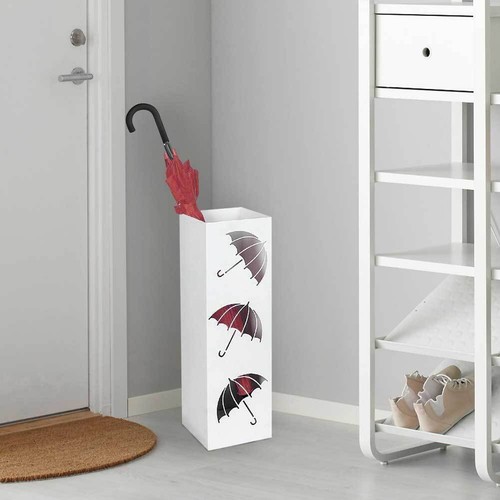 Portaombrelli Ferro Design Quadrato Stand Bianco Vaschetta Salvagoccia - Foto 4 di 4
