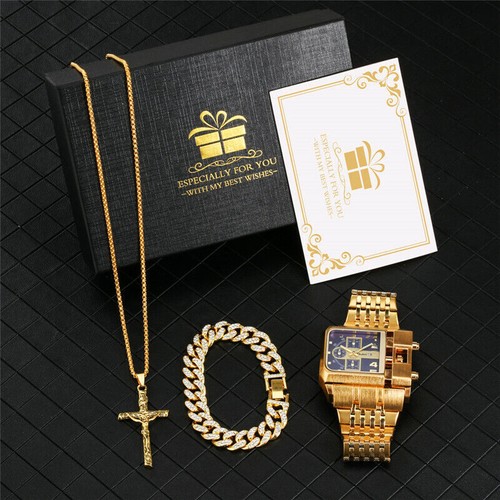 Cool Oulm Big Case Men's Military Quartz Analog Watch with Cross Necklace Bangle - Picture 8 of 12