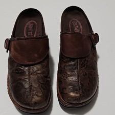 KLOGS Brown Floral Leather Comfort Slip Resistant Clogs Buckle Wedge