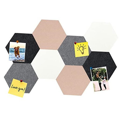 8Pcs Hexagon Felt Cork Board Tiles, Self Adhesive DIY Bulletin Board Pin Board - Picture 1 of 7