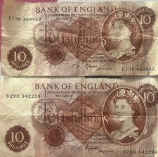 Two Ten Shilling Notes, D28N342294 & C73N469952