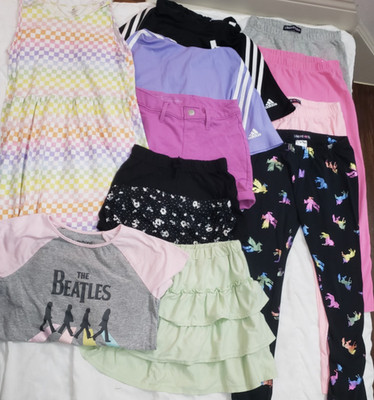 LOT OF 12 GIRL'S ASSORTED CLOTHING size 6-8 Adidas skorts, H&M, leggings, Tees