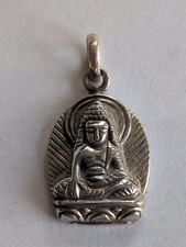 VINTAGE STERLING SILVER TIBET BUDDHA PENDANT HINDU 1.25IN LONG 6.6 GRAMS
