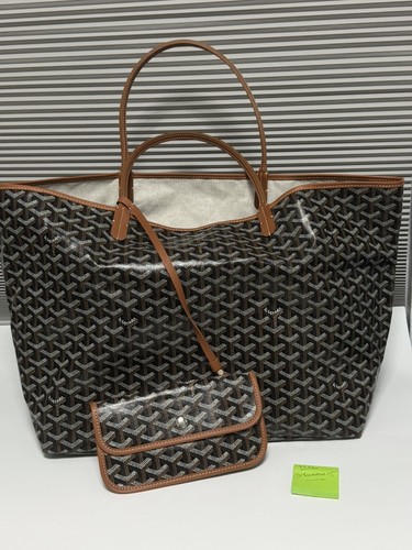 Goyard Saint Louis Large Goyardine Tote Black/Brown w/ Pouch, Inner Pockets
