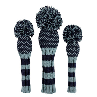 Navy & light blue chevron knit wool golf headcover set - Driver, Fairway, Hybrid