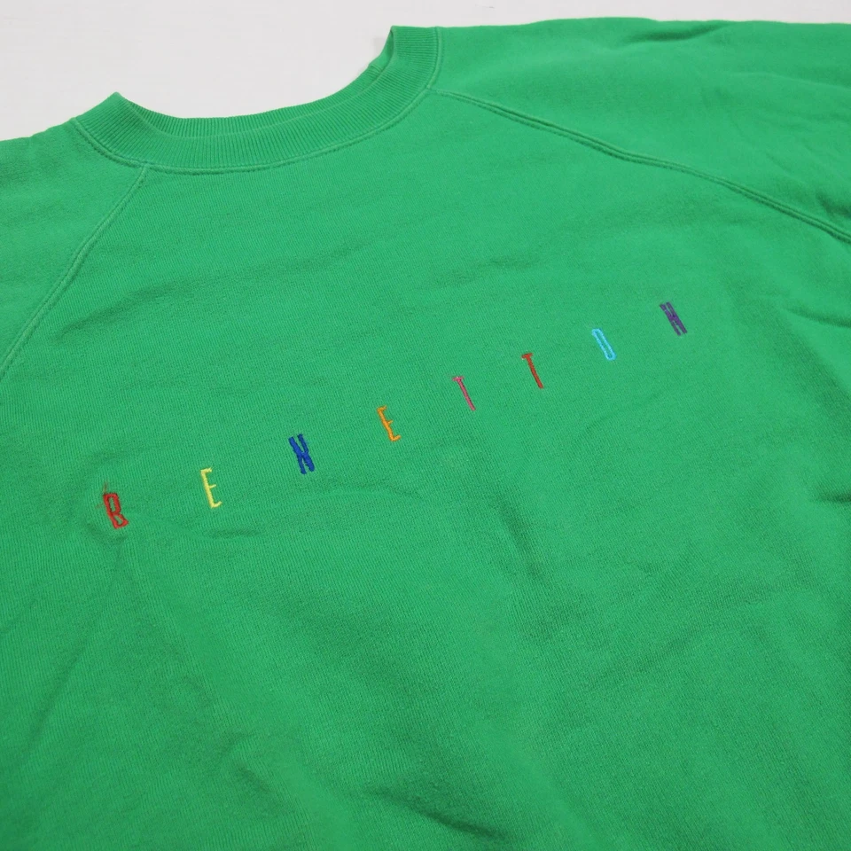 Sudadera De Colección Benetton Cuello Redondo Para Hombre Grande Verde Calce Recortado Bordada 90 Foto 2 de 4