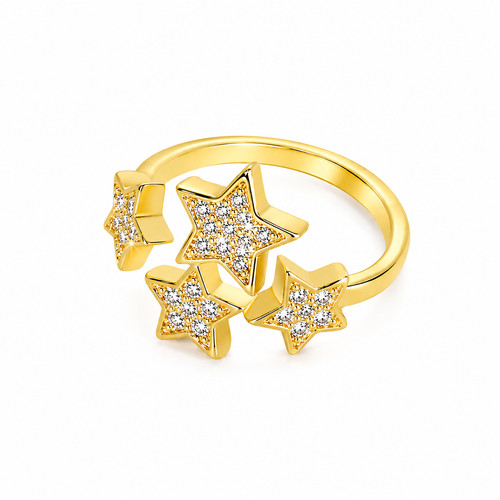 Gold, Silver, Rose Plated  Star Open Ring Cubic Zirconia Fashion Jewelry Gift