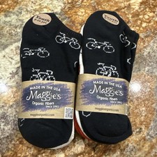 6 Pr Maggie's Organics Bicycle Theme Footie Socks Black Red White Youth 5-10yr