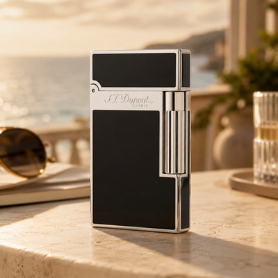 S.T. DUPONT Ligne2 Double Flame Black lacquer Silver old fashined Lighter