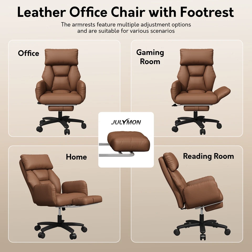 Silla de oficina reclinable grande y alta con reposapiés 500 libras de ancho asiento brazos de almacenamiento Foto 4 de 4