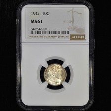 1913 BARBER DIME ✪ NGC MS-61 ✪ 10C SILVER COIN UNCIRCULATED UNC 011 ◢TRUSTED◣