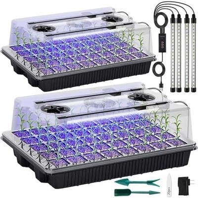 Seed Starter Tray with Grow Light, 2 Packs 80 Cells Seed Starting Kit, Reusable