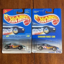 1995 Hot Wheels #338 Racing Metals CAMARO RACER Blue-Chrome, 1991 HW#242 Camaro