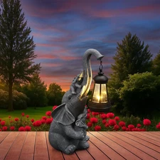 Solar Elephant Statue Outdoor Decor, Solar Powered Garden Lights with Glowing