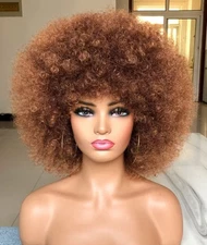 Short Afro Wig with Bangs for Black Women Afro Kinky Curly Wig 70s Premium Sy...