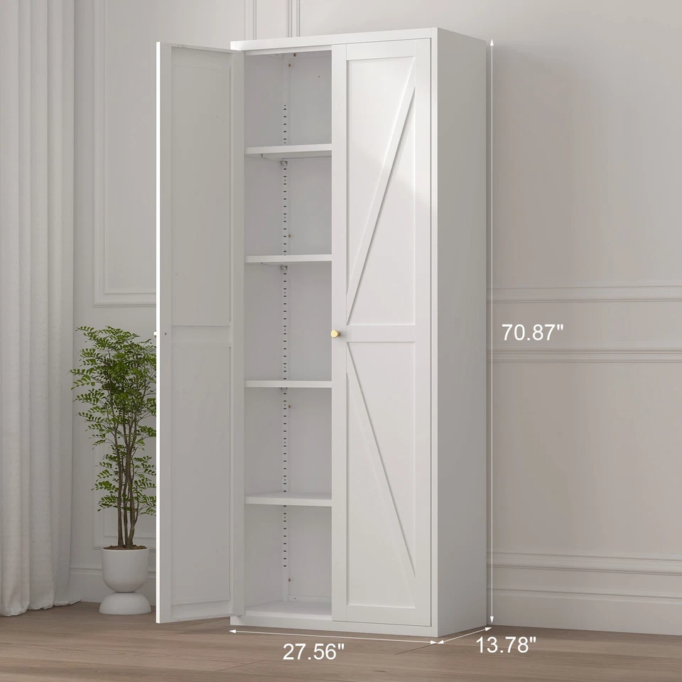 71" Kitchen Pantry Storage Cabinet, Metal Storage Cabinet with Doors and Shelves - Image 3 of 4