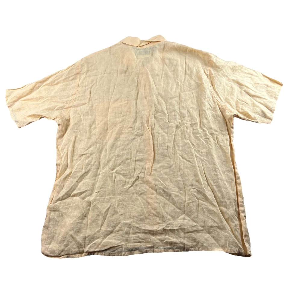 FLAX Jeanne Engelhart Shirt Mens Small 100% Linen Yellow Short Sleeve Button Up - Image 2 of 4