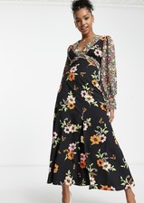ASOS Design Midi Tea Dress Open Back Mixes Floral Size 2 /XS Long Sleeve