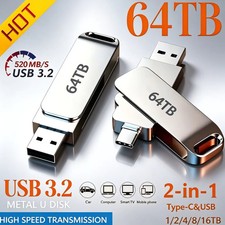 64TB USB 3.2 Type-C Dual Flash Drive Memory Stick PC Phone Laptop Camera Videos